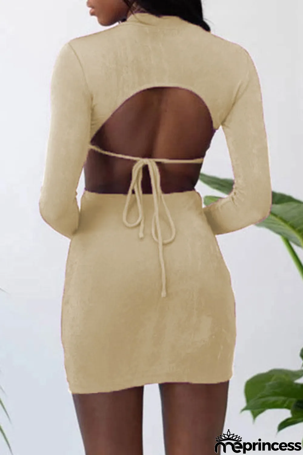 Apricot Fashion Sexy Solid Hollowed Out O Neck One Step Skirt Dresses