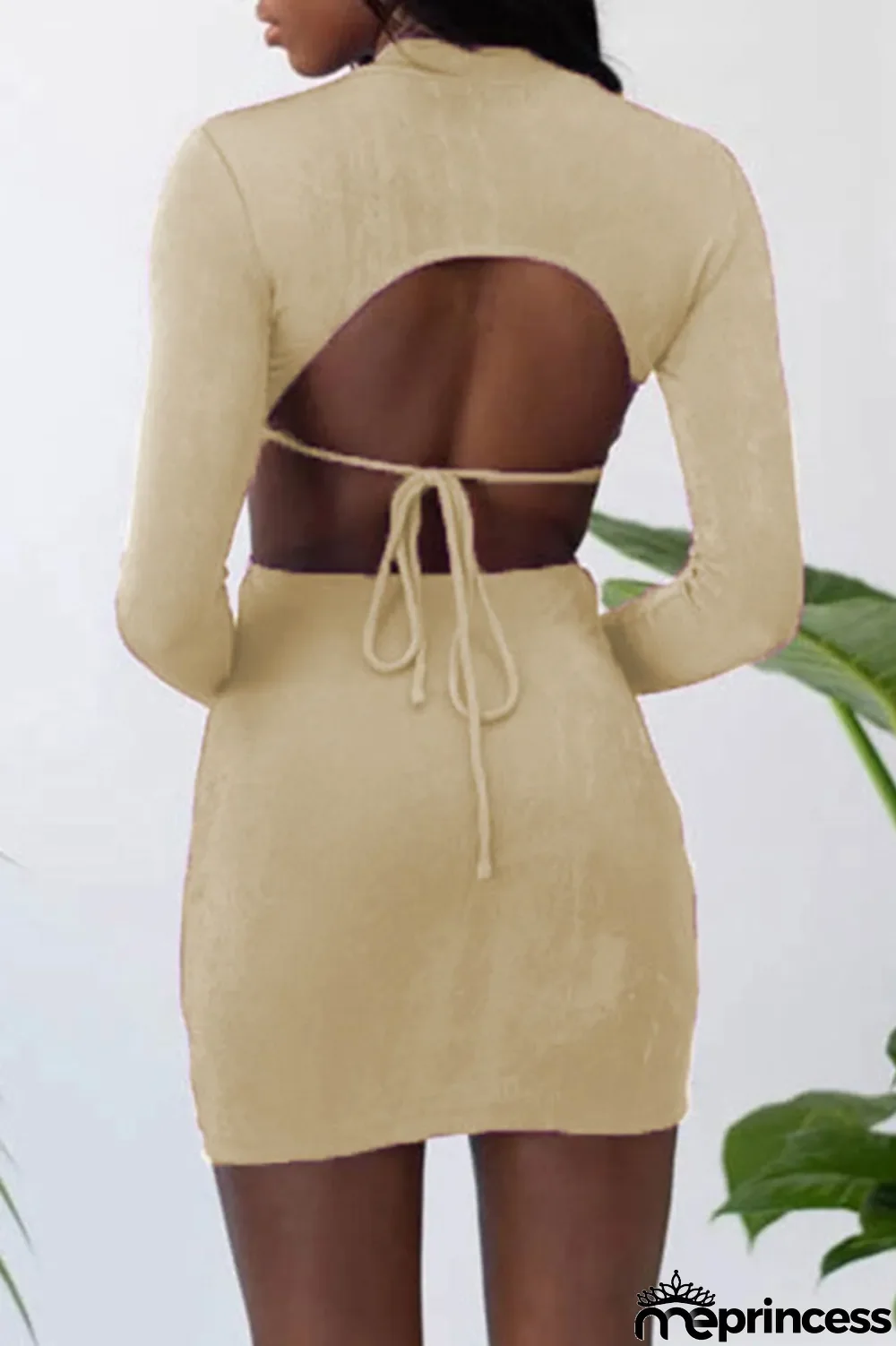 Apricot Fashion Sexy Solid Hollowed Out O Neck One Step Skirt Dresses