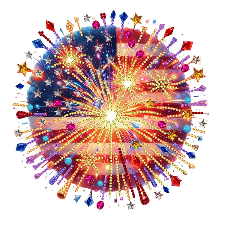 Partial Special-Shaped Diamond Painting - American Flag Fireworks 30*30CM