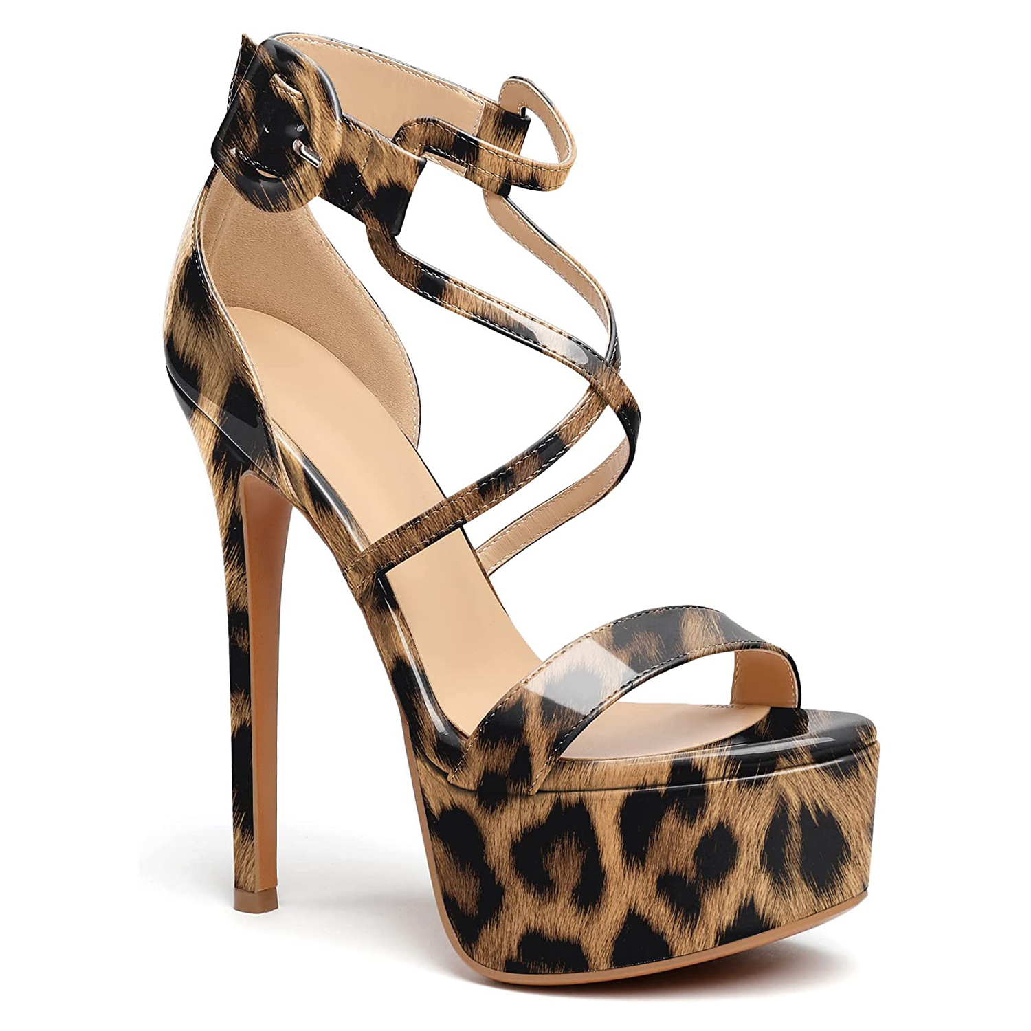 150mm Women's Open Toe Platform Sandals Ankle Strap High Heel Patent Summer Shoes-MERUMOTE