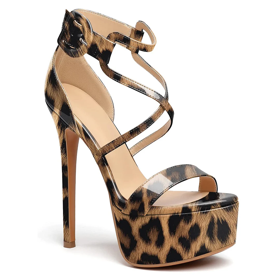 150mm Women's Open Toe Platform Sandals Ankle Strap High Heel Patent Summer Shoes-MERUMOTE