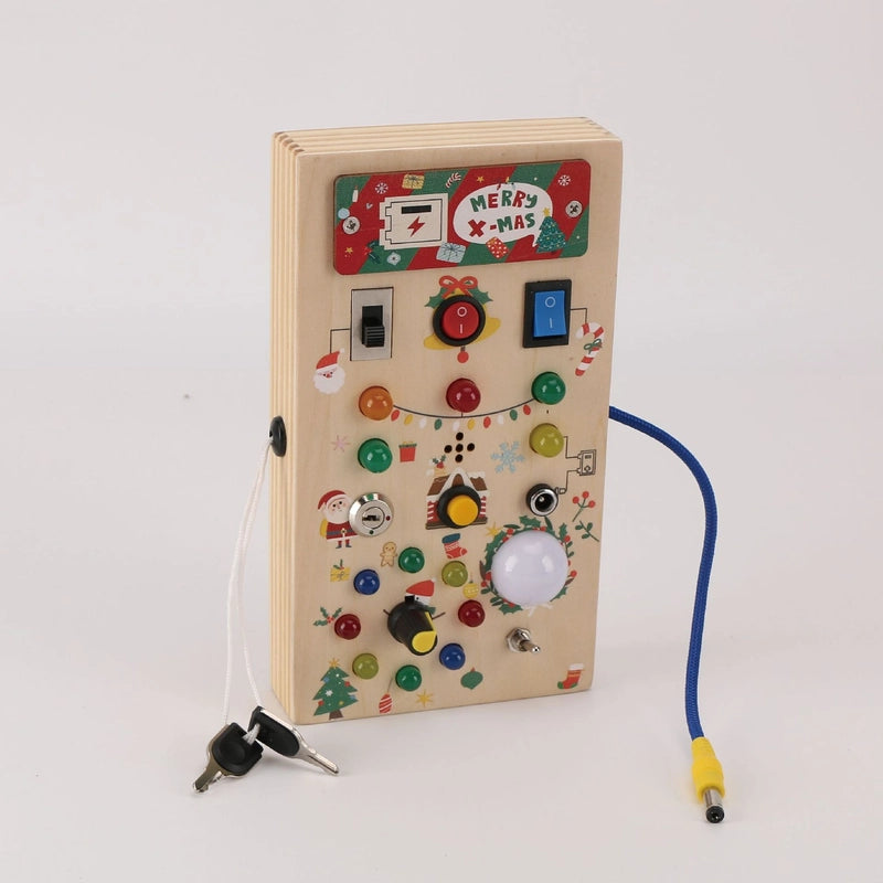 Popular Children’s Early Education Wooden LED Light Socket Switch Busy Board Toy Hands-on Wooden Toy