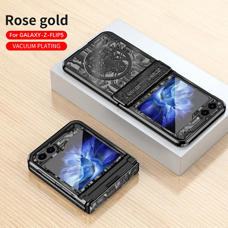 Suitable for Samsung flip5 mobile phone case FLIP5 folding screen light luxury electroplating transparent hinge all-inclusive drop-proof protective case