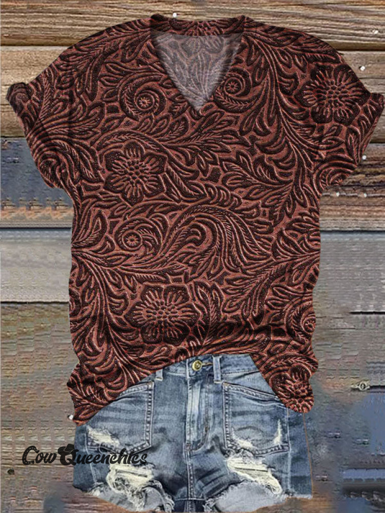 Women’s Vintage Print V-Neck Casual T-Shirt Multicolor / S