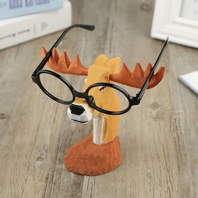 Deer-Shaped wood Eyeglasses Stand with a Natural Finish - Studious Deer in  Natural