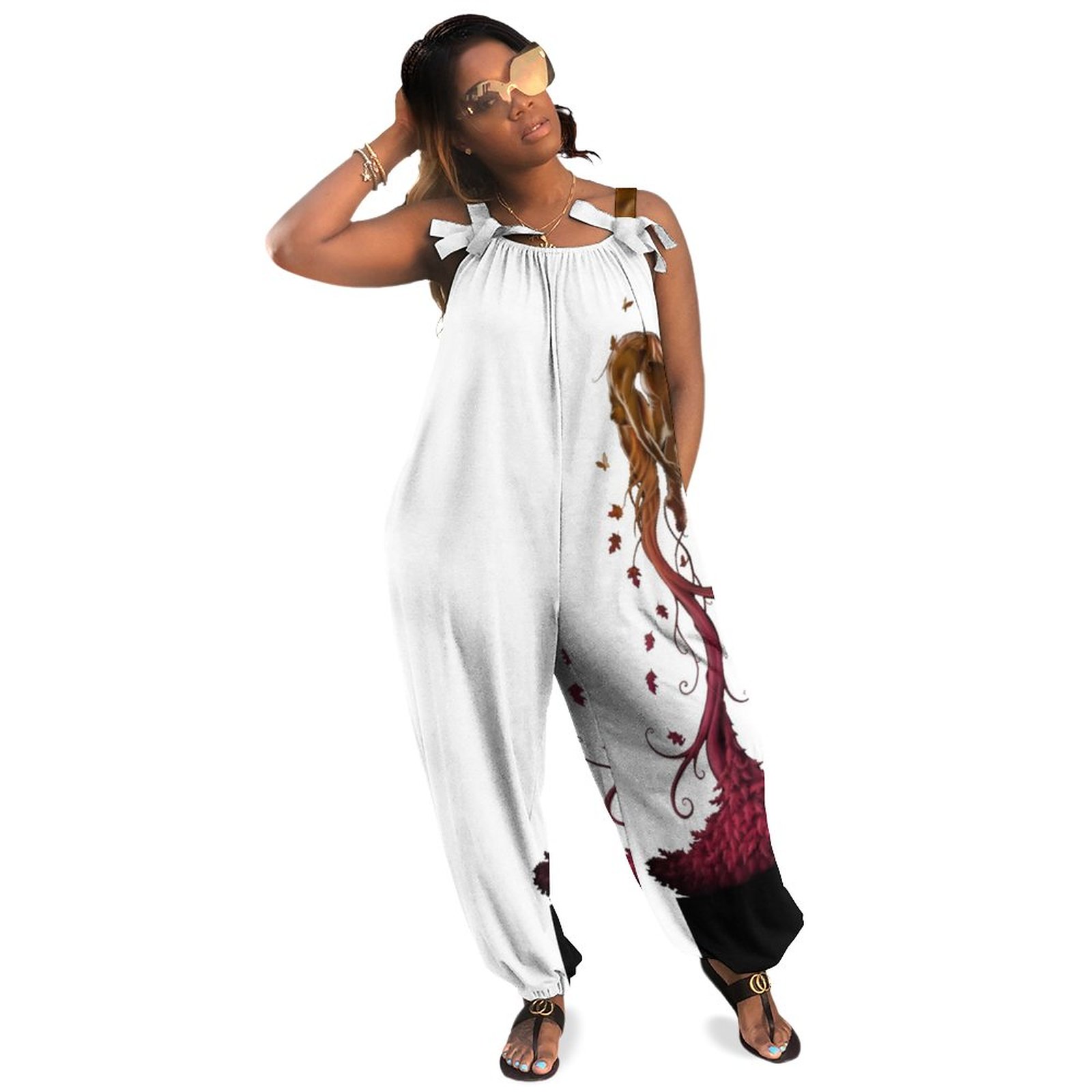 Autumn Fusia And Gold Single Leg Boho Vintage Loose Overall Corset Jumpsuit Without Top