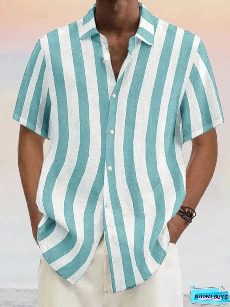 Classic Casual Cotton Linen Stripe Shirt