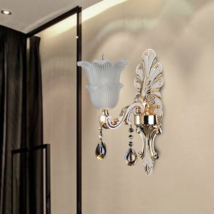 Traditional Bloom Wall Mount Lamp 1/2 Heads Clear Crystal Glass LED Wall Sconce Light in Gold