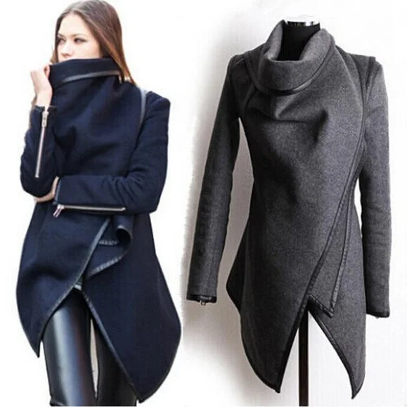 Fashion Long Sleeve Turn-Down Collar Open Stitch Woolen Plain Womens Coats Abrigos Mujer 5 colors