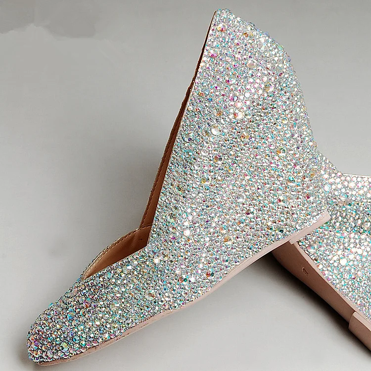 Silver Rhinestone Hotfix Wedding Wedges Closed Toe Bridal Pumps |FSJ Shoes