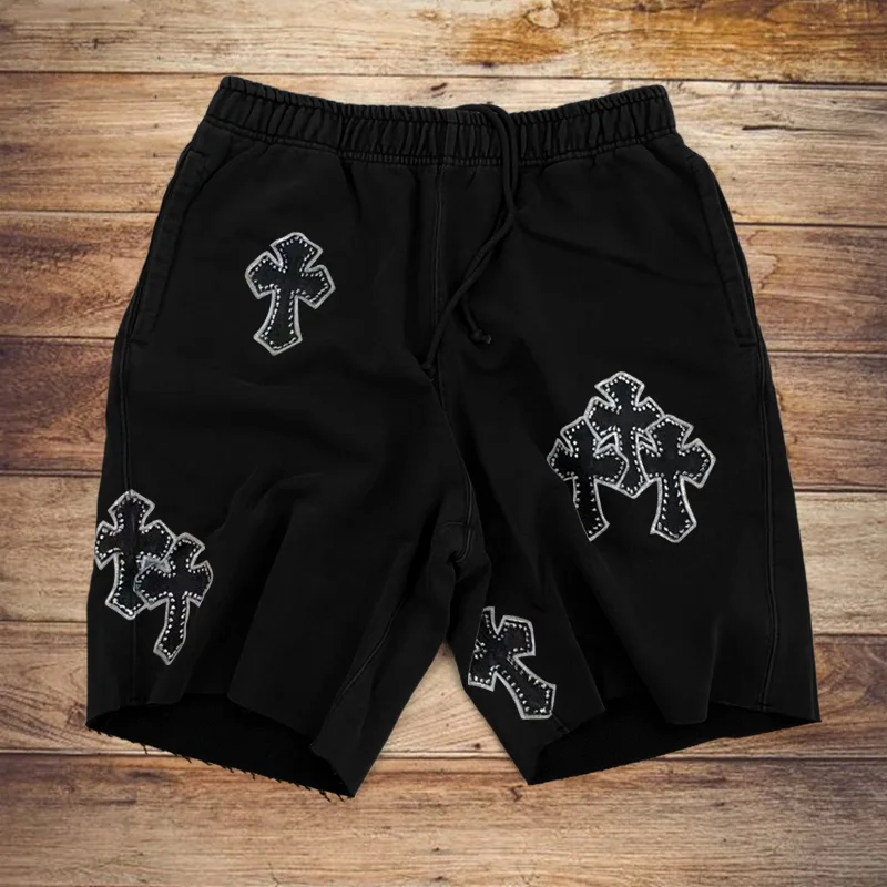 Cross-print casual retro shorts