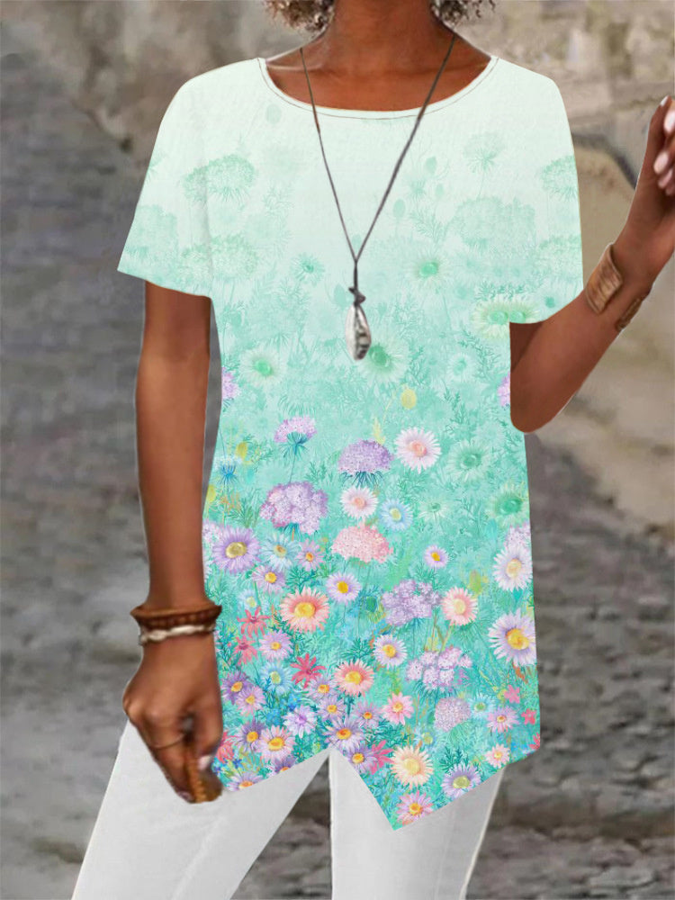 Women Long Sleeve V-neck Graphic Floral Printed Top