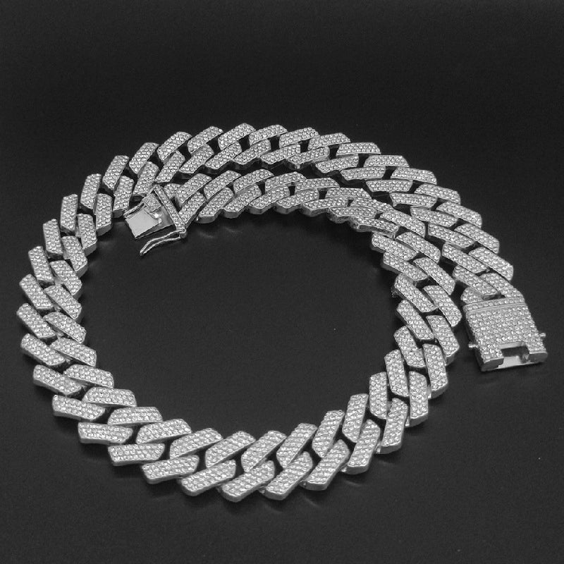 Direct Explosions Diamond 20mm Three-row Drill Miami Cuba Chain Full Of Zircon Men’s Hip-hop Necklace