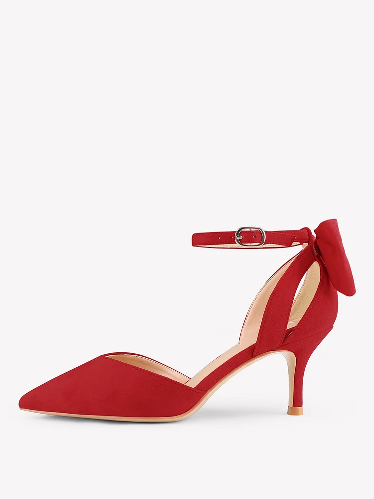 60mm Women's Pointed Toe Daily Square Buckle Suede Pumps Kitten Heels Pumps 