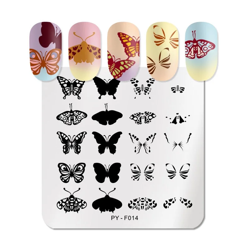 PICT You Square Butterfly Nail Stamping Plates Stencil Stainless Steel Tools Nail Art Stamp Design Stamping Template