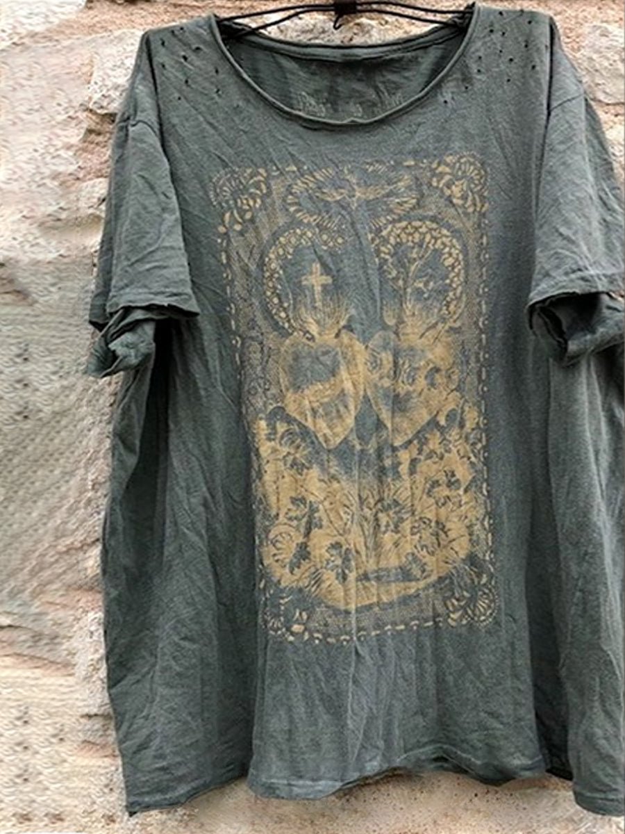 Patterned Casual Loose Short Sleeve Top