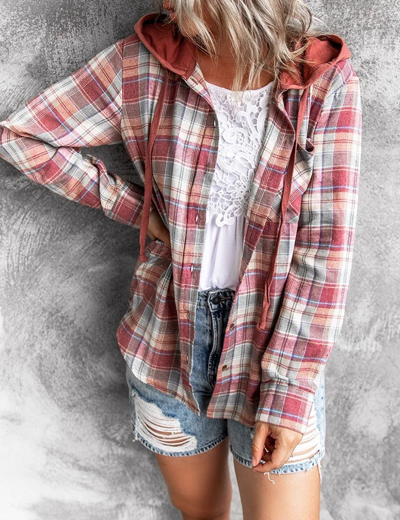 Plaid Button Long Sleeve Coat