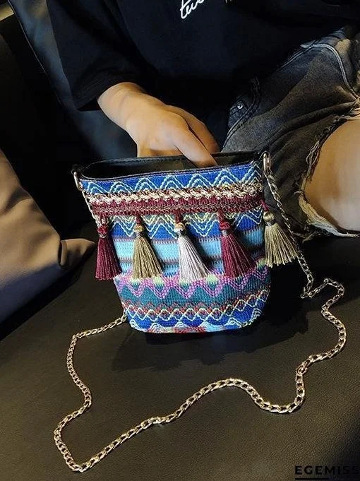 Bohemian National Style Weaving Tassel Bucket Bag Shoulder Bag Crossbody Bag | EGEMISS