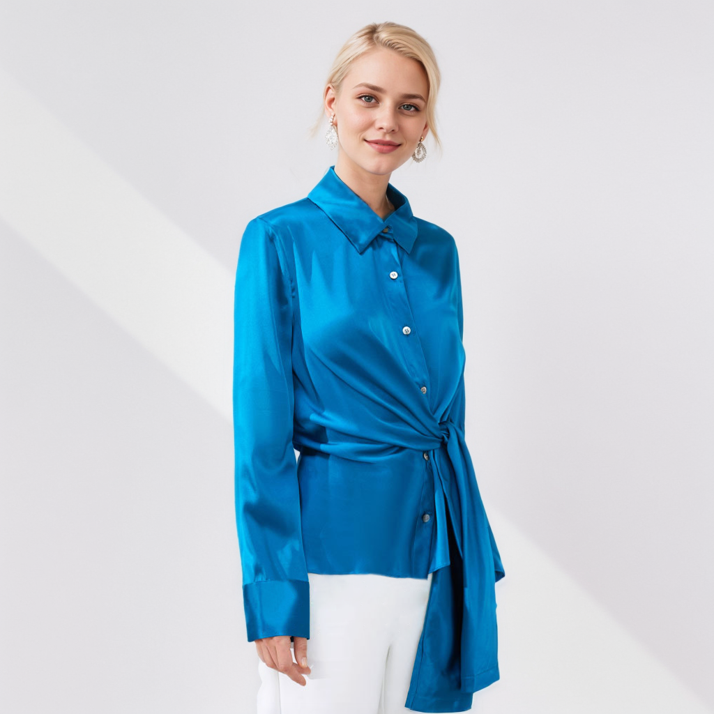 High-end Silk Shirt with Unique Side Knot for Commute REAL SILK LIFE