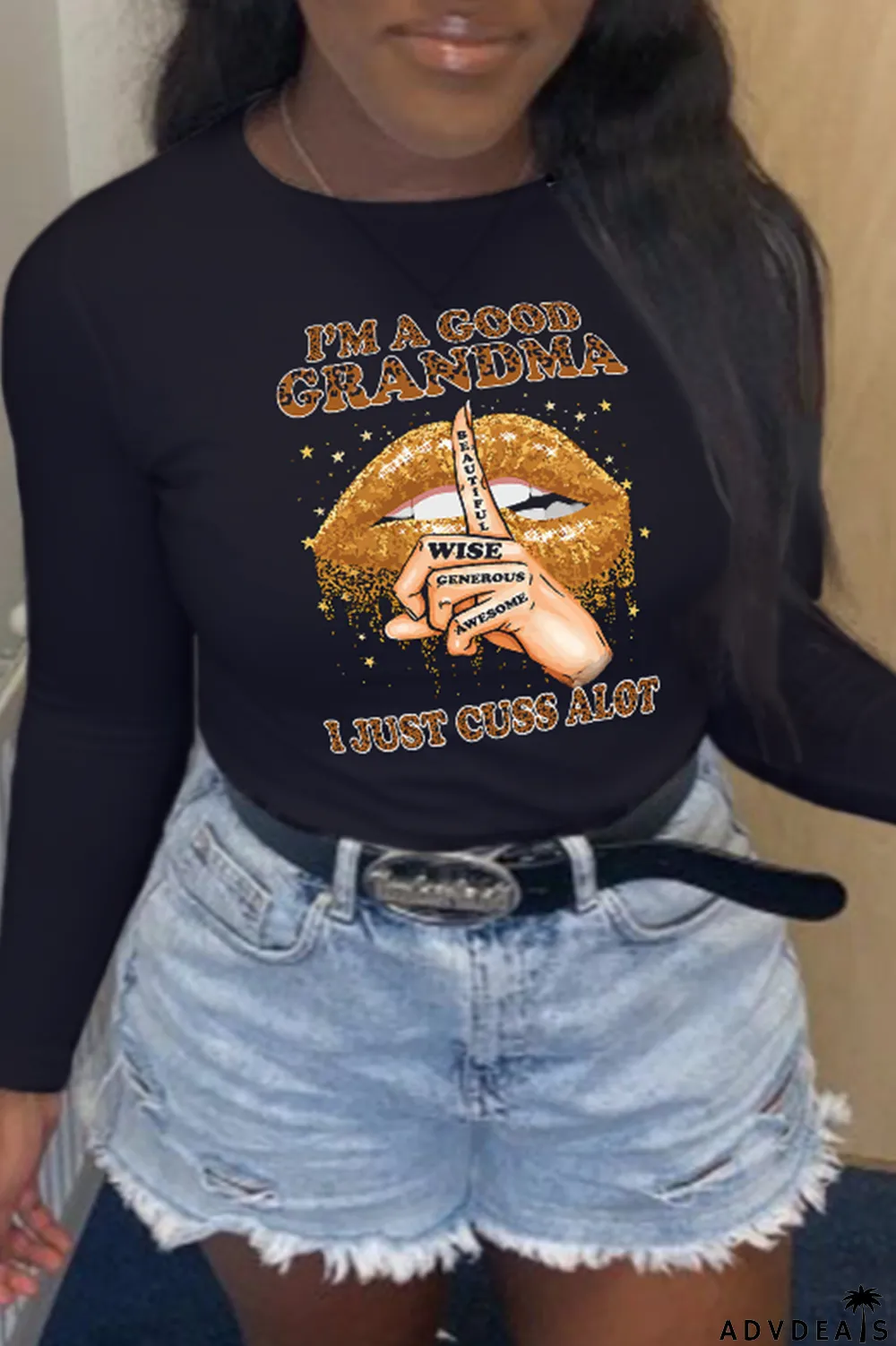 Grey Street Vintage Lips Printed Patchwork O Neck T-Shirts