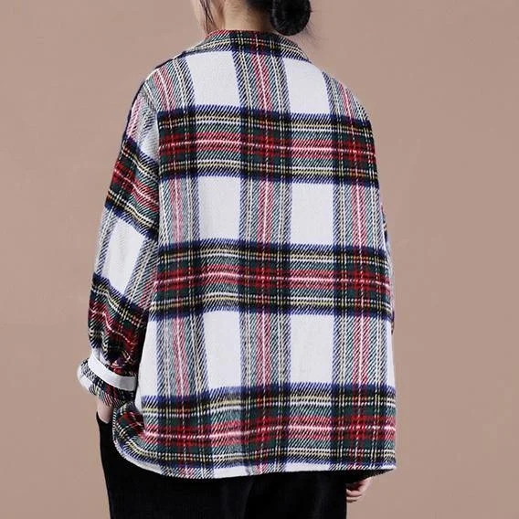 Aesthetic beige plaid sweater tops o neck false two pieces casual knit sweat tops