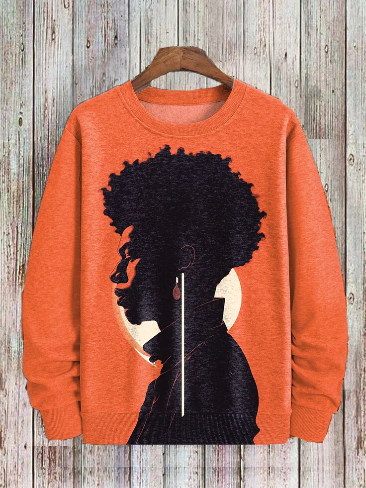 Men's Black Boy Side Face Art Print Casual Sweatshirt