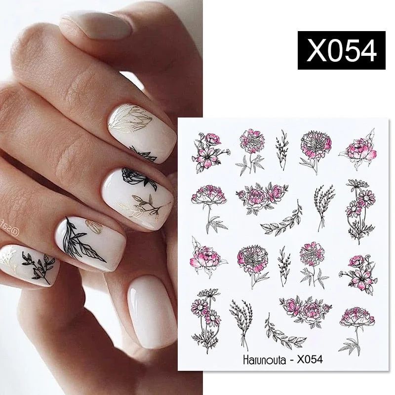 Harunouta Purple Lavender Floral Nail Art Water Decals Stickers Flower Leaves Nail Art Transfer Slider For Nails DIY Decoration