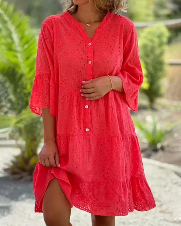 Solid Color Holiday Lace Swing Dress