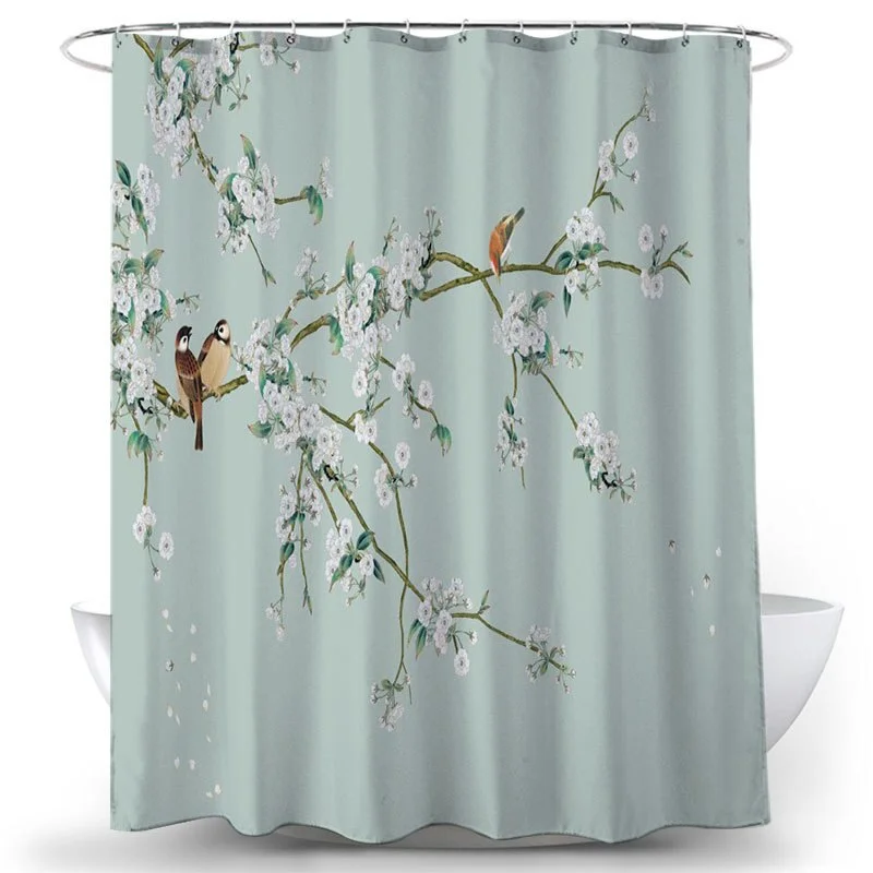 Flower Bird Shower Curtains Waterproof Bathroom Decor 3D Printed Fabric with Hooks Decoration Shower Curtain