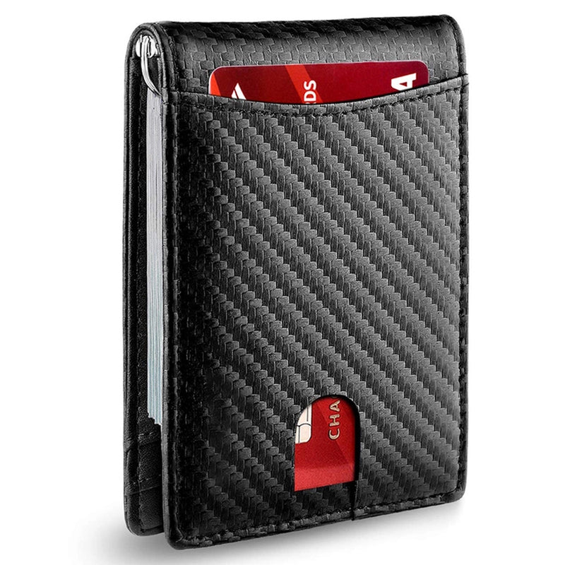 Men’s Solid Color Carbon Fiber Microfiber Flip Cover Card Holders