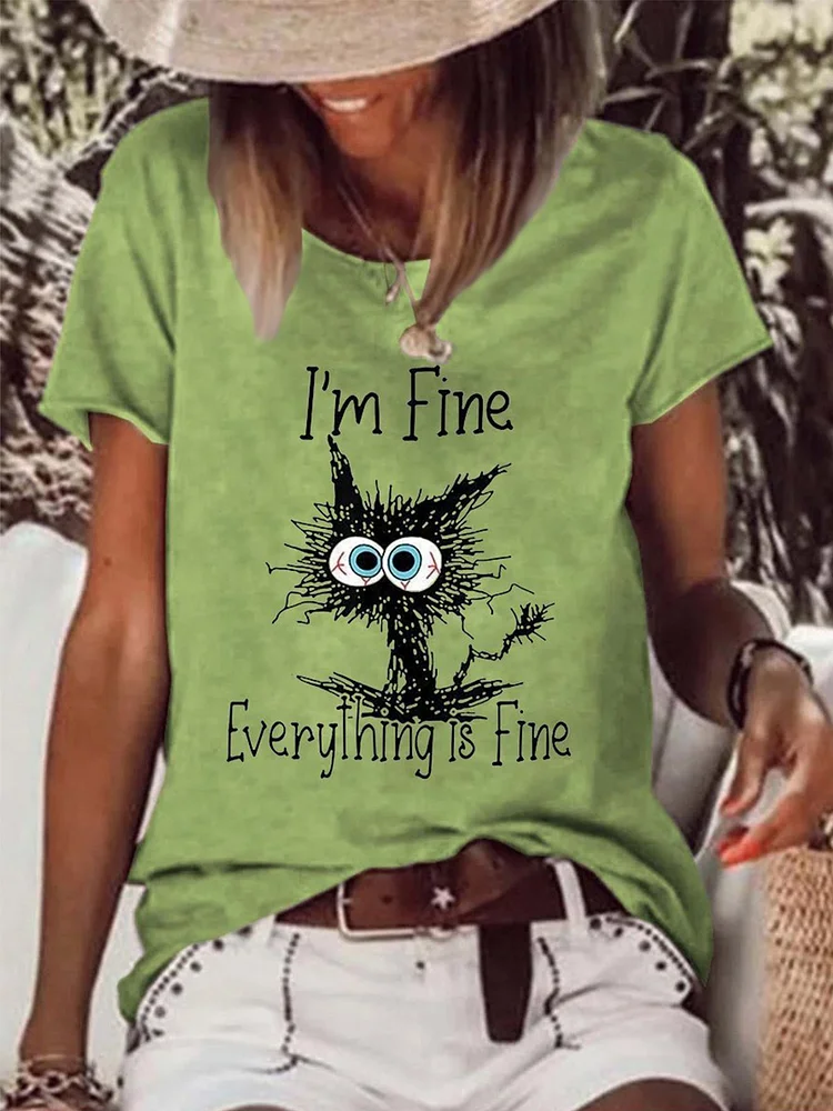 It's Fine Everything Is Fine Sarcastic Shirt Women Short Sleeve Funny Graphic Tee Top Mom T-Shirt