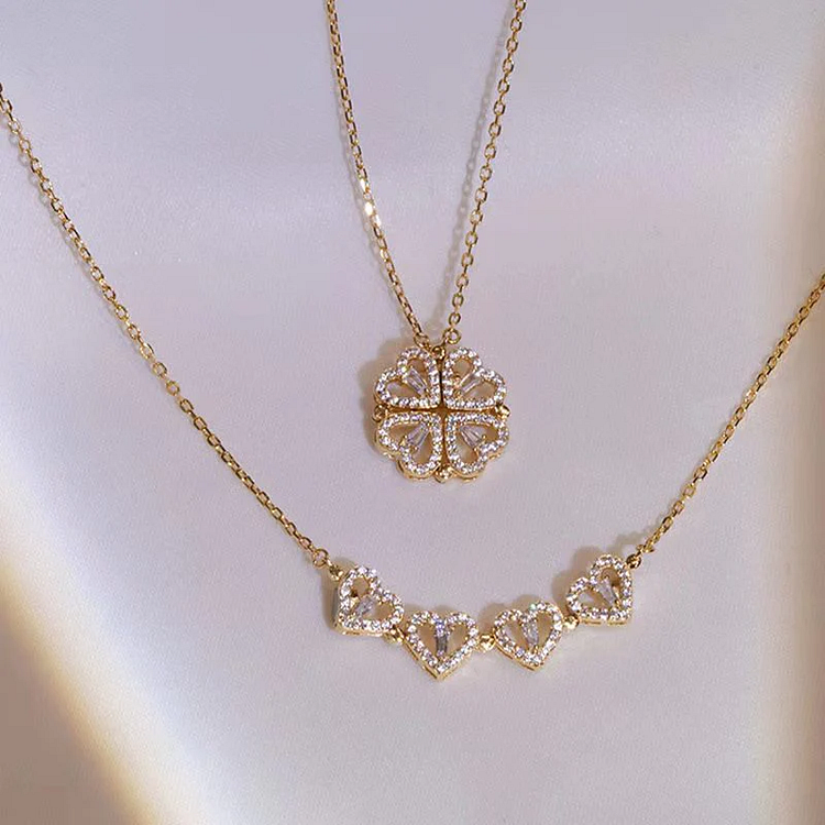 Heart Shaped Four Leaf Clover Necklace