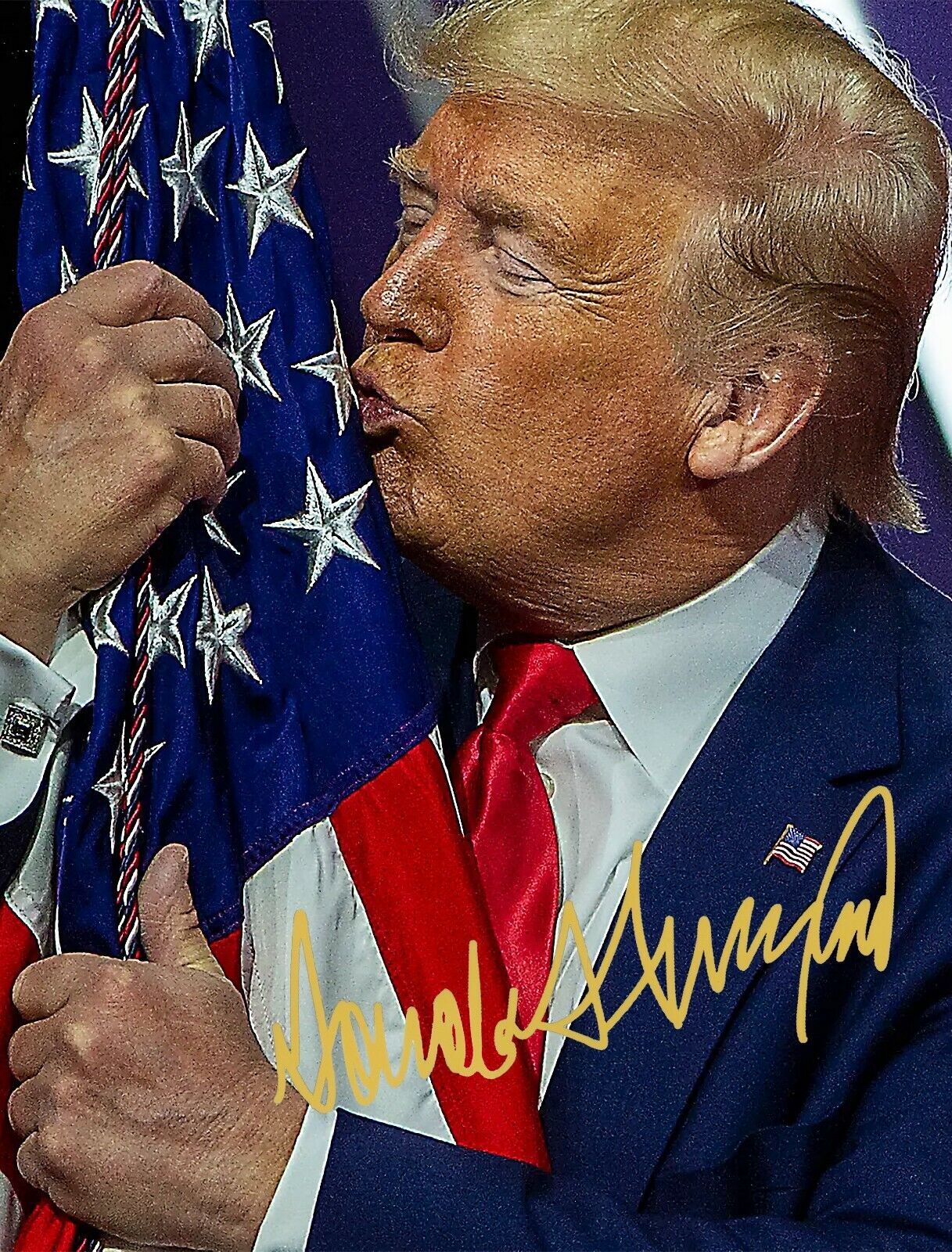 PRESIDENT DONALD TRUMP USA FLAG SIGNED AUTOGRAPH 8.5X11 Photo Poster painting PICTURE REPRINT