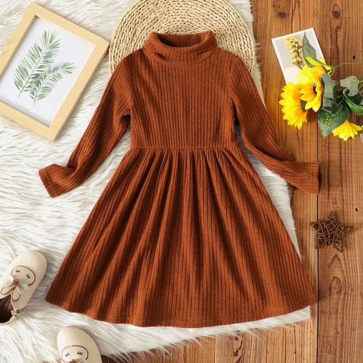 kid ribbed turtleneck dress Tween Girls Casual Ribbed Knit Turtleneck Long Sleeve Top And Elegant Tweed Sleeveless Dress 2 Pieces Set, Autumn/Winter