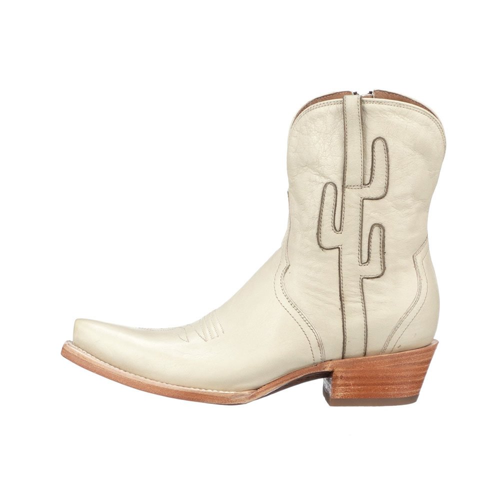 Off-White Snip Toe Cowgirl  Booties With Chunky Heels Nicepairs