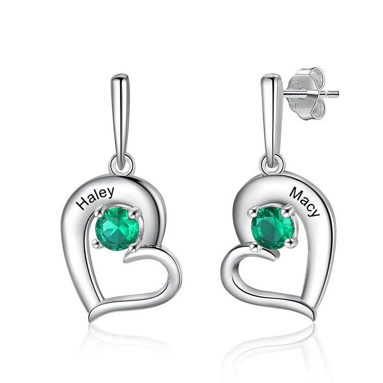 Heart Birthstone Earrings Custom 1 Name 1 Stone Gifts for Her