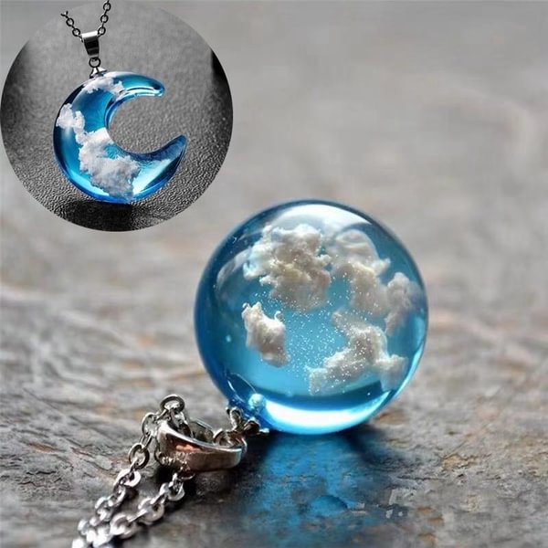 New White Cloud Necklace Resin Transparent Lady Necklace Blue Sky Moon Necklace Handmade Jewelry Gift for Female Girl