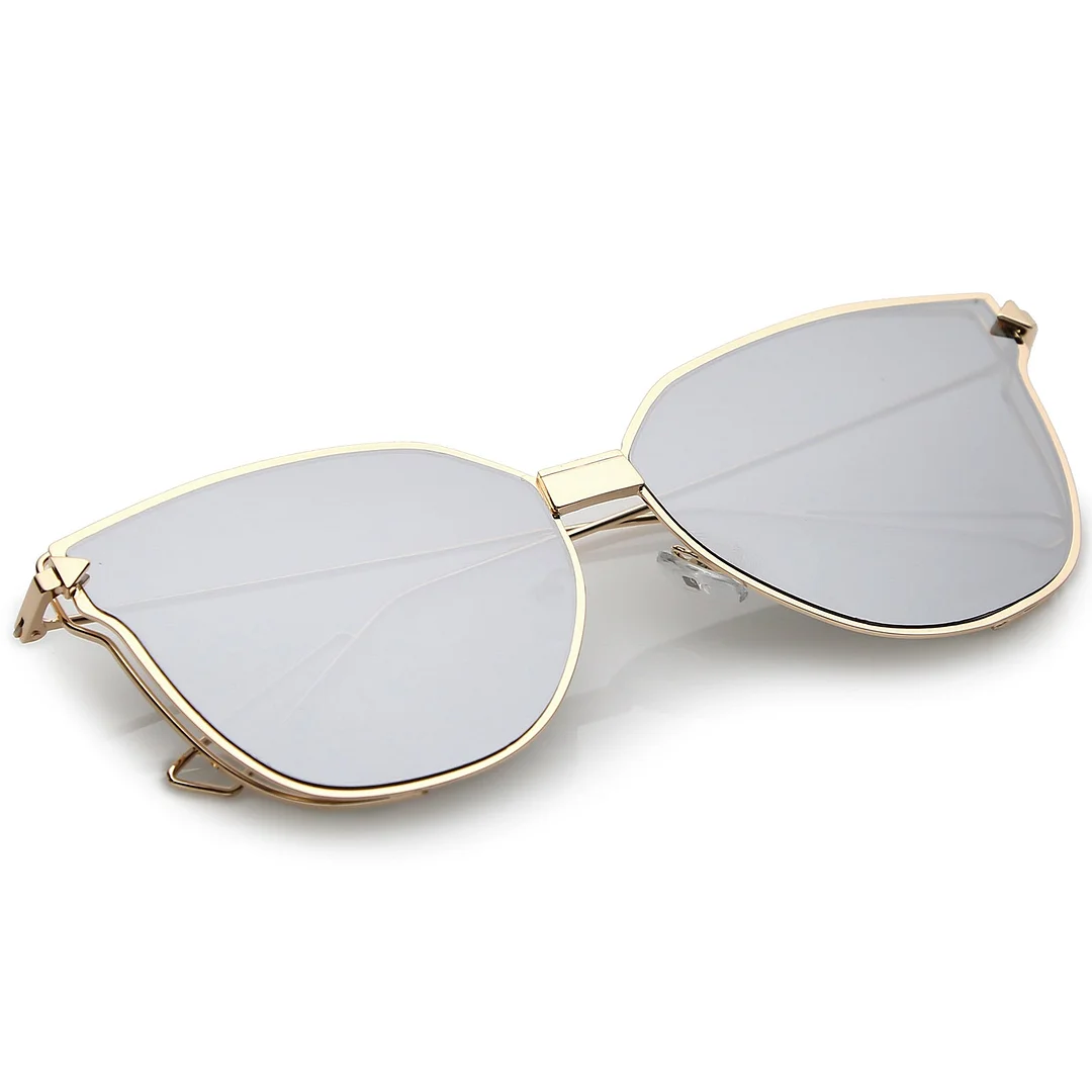 Oversize Cat Eye glasses With Mirrored Flat Lens And Wire Arms 59mm