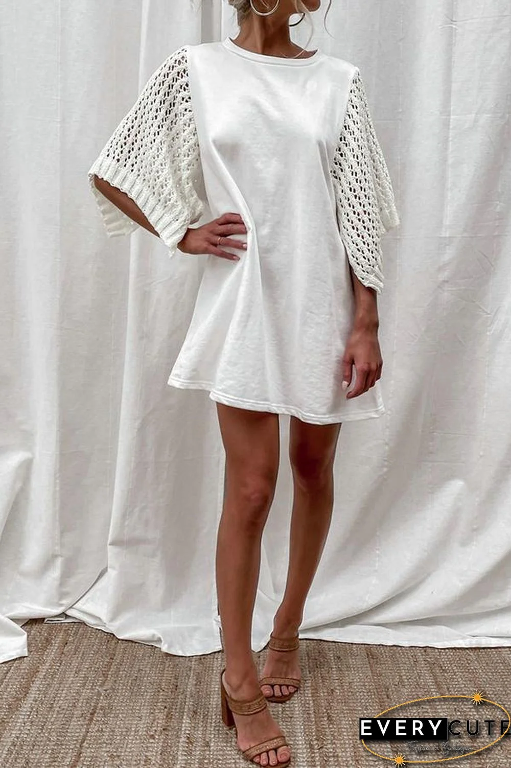 Street Round Neck Straight Cut Mini Dress P15515