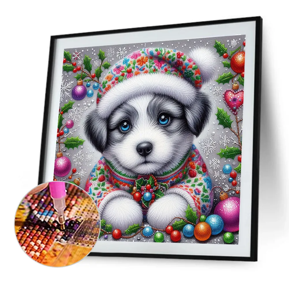Diamond Painting - Full Round Drill - Christmas Dog(Canvas|40*40cm)