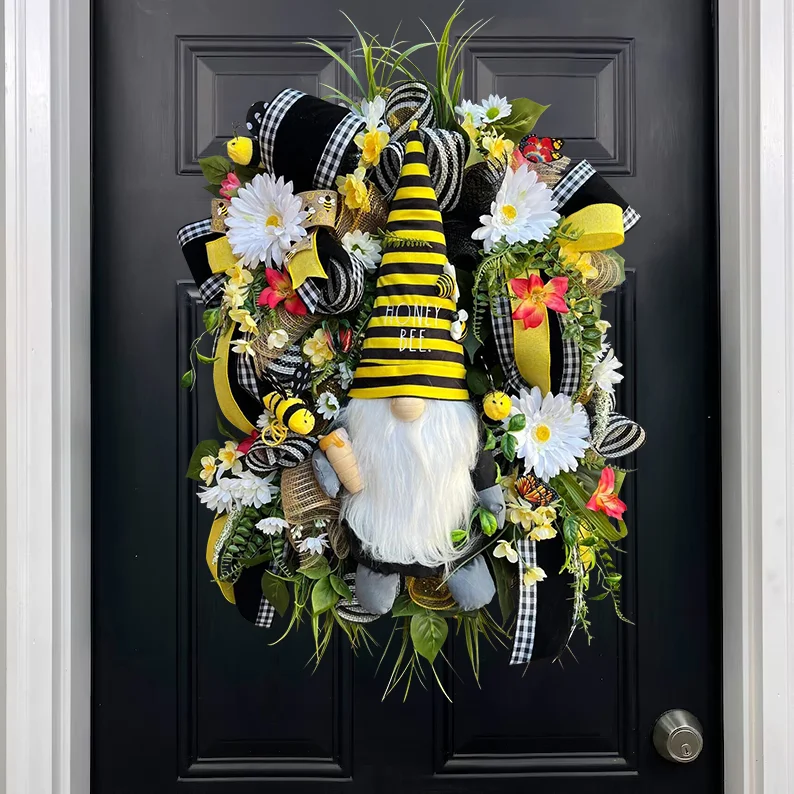 💖Mother's Day Sale💖Large gnome bee wreath🐝