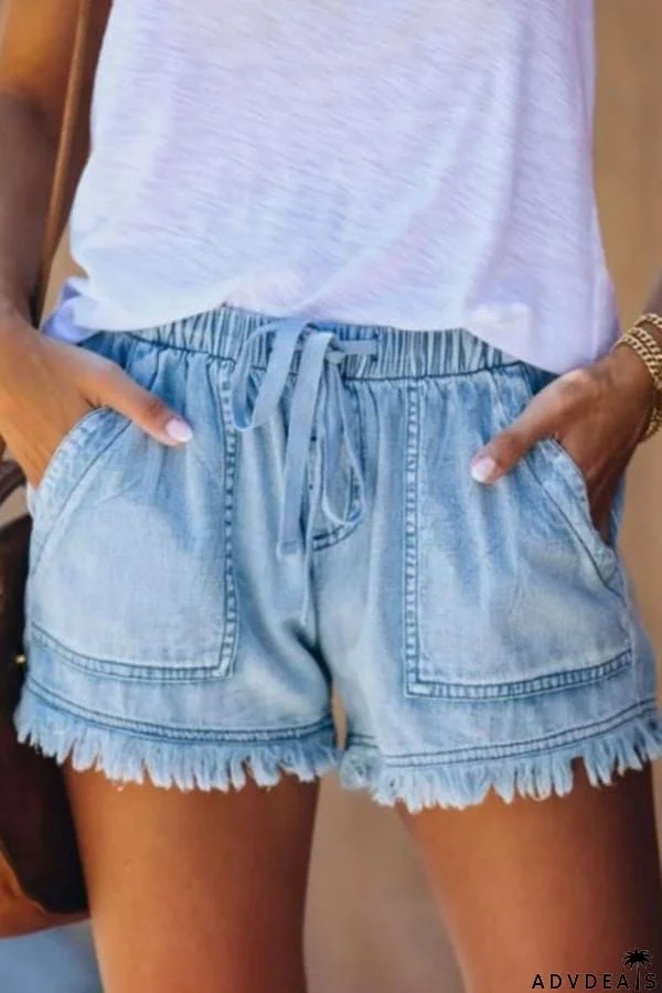 Denim Pocketed Tie Waist Shorts