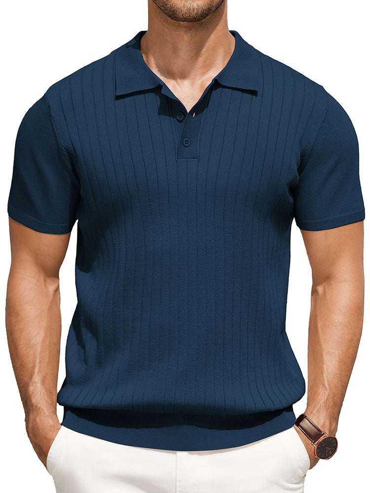 Casual Ribbed Knitted Polo Shirt