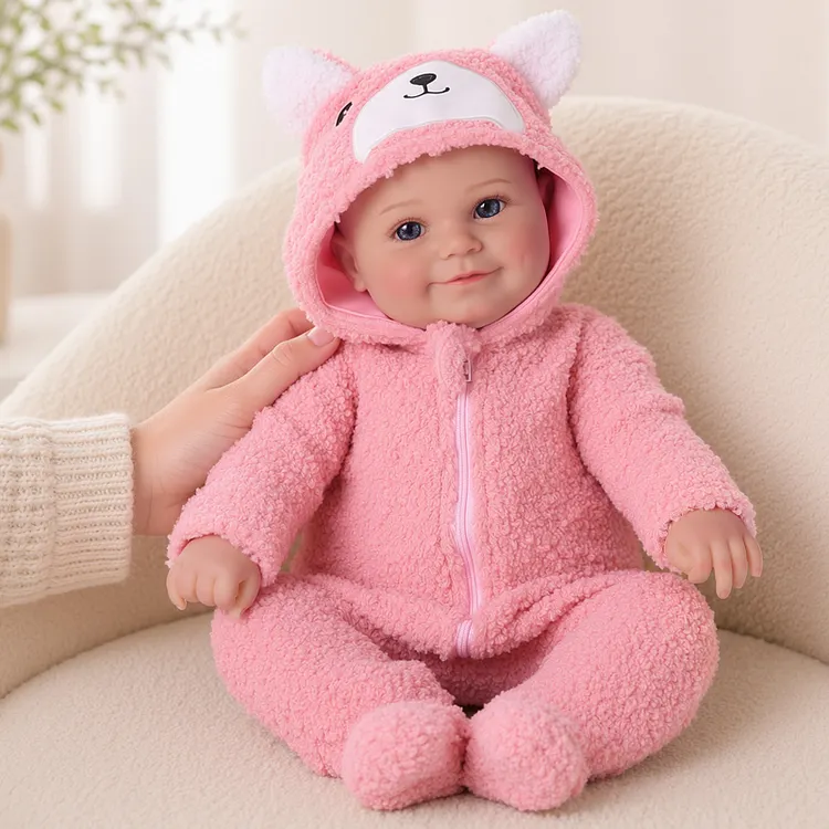 Babeside Maddy 20" Lifelike Vinyl Reborn Baby Girl Doll &ndash; Smiling Pink Bear Outfit Gift