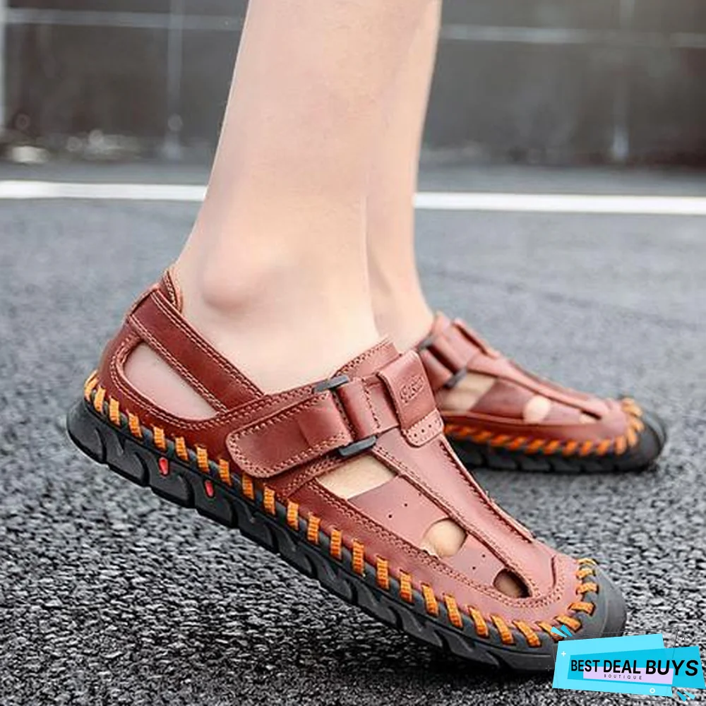 Men's Genuine Leather Sandals Casual Breathable Beach Sandal Shoes