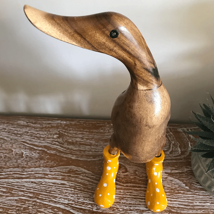Hand Carved Duck Ornament with Spotty Wellies Family
