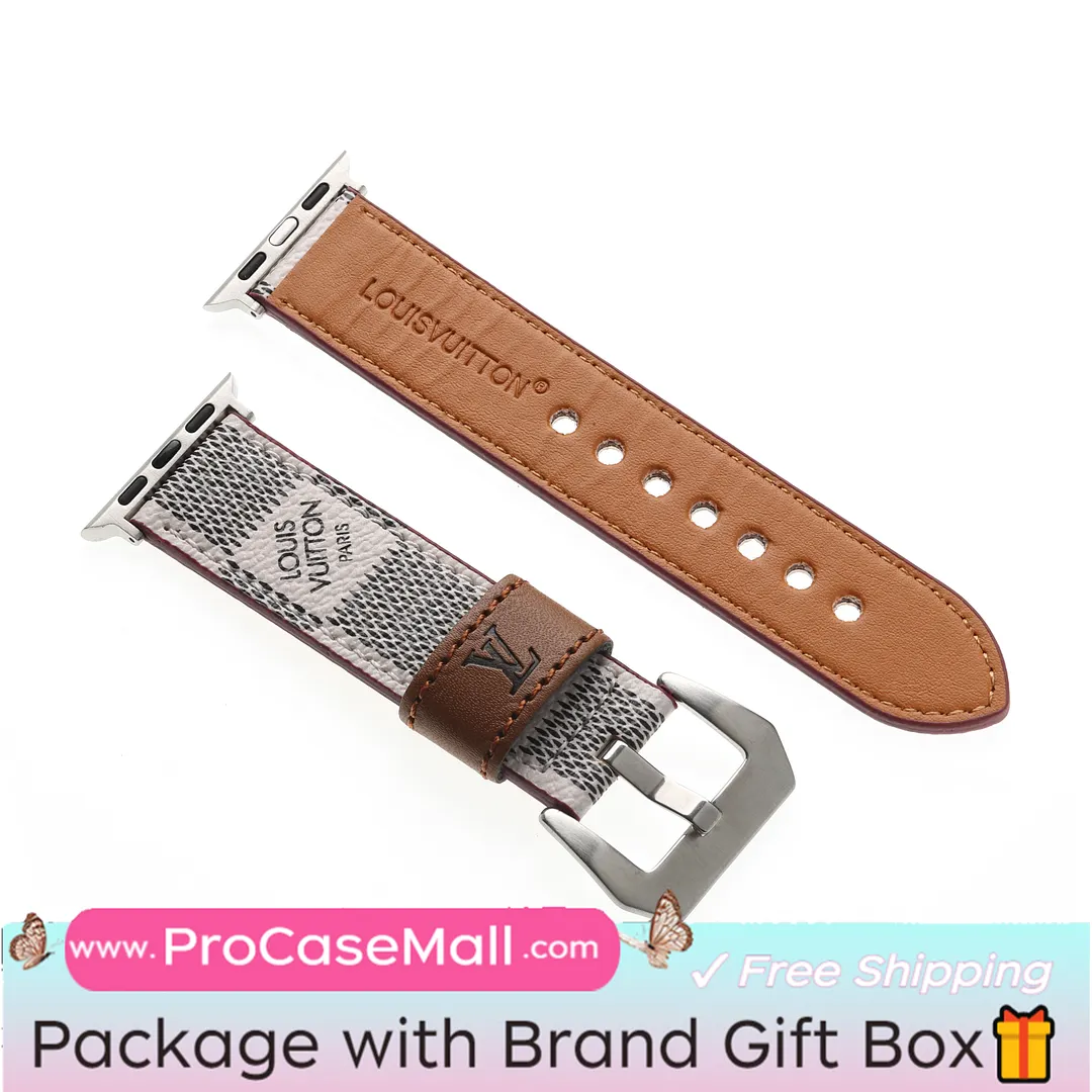 LV Genuine Leather Monogram Canvas Apple Watch Strap Checkerboard Canvas