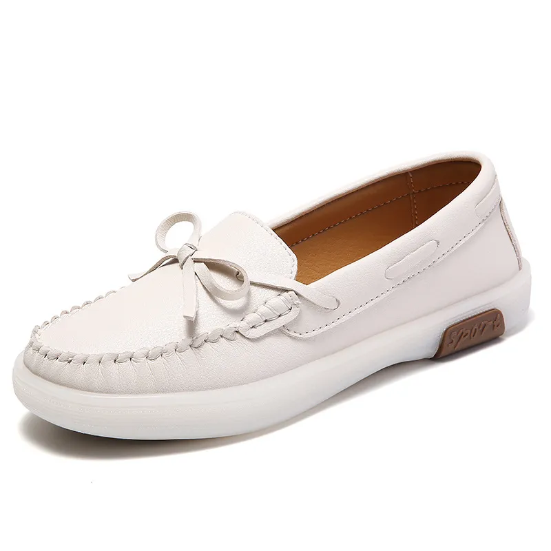 Yyvonne Yyvonne And Autumn Leather Shoes Women One Foot Bow Flat Single Shoes Korean Version Of The Lefu Shoes Casual Lazy Bean Shoes