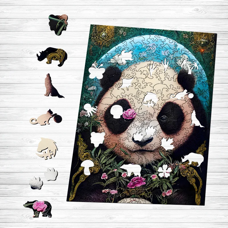 Jeffpuzzle™-Jeffpuzzle™Curios Panda Wooden Jigsaw Puzzle