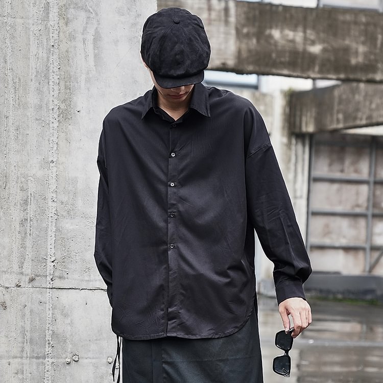 Dawfashion-Original Design Loose Japanese Wide Version Drop Shoulder Long-sleeved Shirt-Yamamoto Diablo Clothing